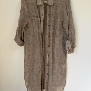 Magaschoni Cream and Brown Textured linen Shirt